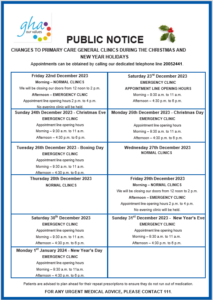 Image of Changes To Primary Care General Clinics During The Christmas & New Year Holidays